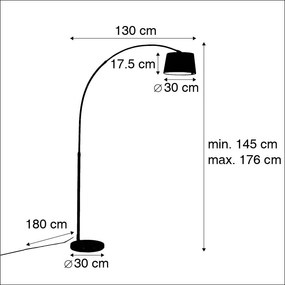 Candeeiro de arco moderno em aço com abajur em tecido branco - Arc Basic Moderno