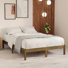 Estrutura de cama casal 135x190 cm madeira maciça castanho-mel