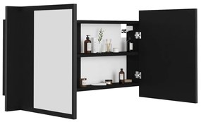 Armário espelhado casa de banho LED 90x12x45 cm acrílico preto