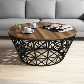 Mesa de Centro Stil Metal Ferforje – Nogueira/Preto – 90x90x38 cm