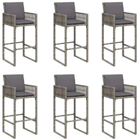 7 pcs conj. de bar jardim c/ almofadões vime PE/acácia cinzento