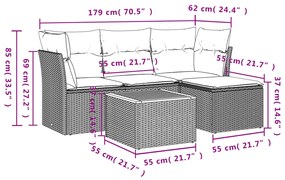 5 pcs conjunto de sofás p/ jardim com almofadões vime PE bege