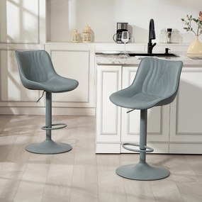 Conjunto de 2 Bancos de Bar Bancos Altos de Cozinha Giratórios com Altura Ajustável e Couro Sintético 47,5x54x92-110 cm Cinzento