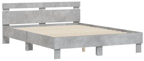 Estrutura cama cabeceira e luzes LED 140x190cm cinzento cimento