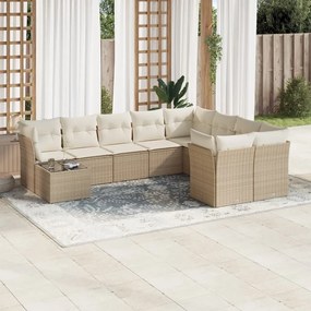vidaXL 10 pcs conjunto de sofás p/ jardim com almofadões vime PE bege
