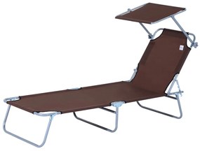 Outsunny Espreguiçadeira de Praia Dobrável Toldo Removível Ajustável Ângulo Jardim Terraço Campismo Confortável 187x58x36cm Castanho | Aosom Portugal