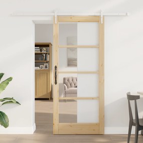 Porta Deslizante vidaXL com Conjunto de Hardware 78x202 cm Madeira Maciça Pinheiro