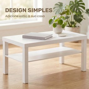 Mesa de Centro Mesa de Café para Sala com Prateleira Aberta Tampo Grosso para Sala Escritório 90x45x44,5 cm Branco