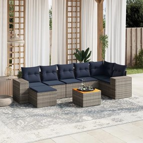 vidaXL 8 pcs conjunto sofás p/ jardim c/ almofadões vime PE cinzento