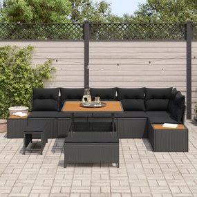 Conjunto de Sofá de Jardim vidaXL de 9 Peças com Almofadas Preto Ratta