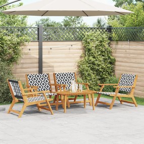 vidaXL Conjunto de Cadeiras de Jardim com Mesa - 5 Peças, Preto e Branco, Madeira de Acácia Maciça