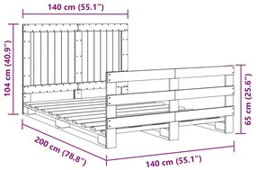 Estrutura de cama com cabeceira 140x200 cm pinho maciço