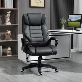 Cadeira de escritório com função de massagem, ergonómica de grande conforto, altura ajustável, encosto reclinável, revestimento sintético preto