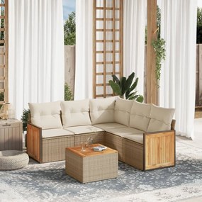 6 pcs conjunto de sofás p/ jardim com almofadões vime PE bege
