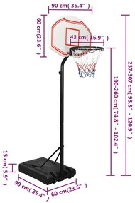Tabela de basquetebol 237-307 cm polietileno branco