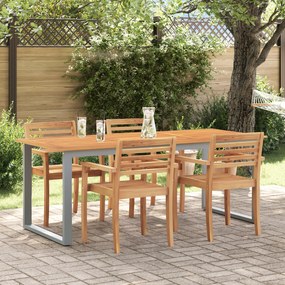 Mesa de Jantar Externa vidaXL Cinza 160x80x75 cm Aço e Madeira Sólida de Acácia
