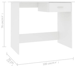 Secretária Simple. com 1 Gaveta de 100 cm - Branco - Design Minimalist