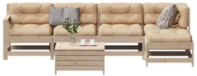 6 pcs conjunto lounge de jardim c/ almofadões pinho maciço