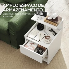 Mesa de Cabeceira 40x40x60 cm com Estação de Carregamento e Portas USB Gaveta e Prateleiras Abertas Branco
