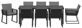 Conjunto de Jantar de Jardim 9 Peças com Almofadas Preto Vime PE