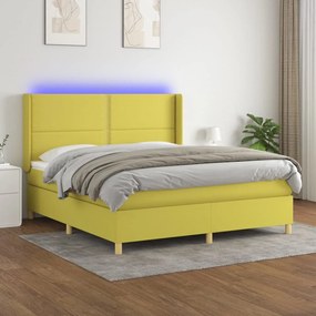 vidaXL Cama box spring c/ colchão e LED 160x200 cm tecido verde