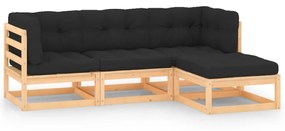 4 pcs conjunto lounge de jardim c/ almofadões pinho maciço