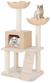 Arranhador para gatos 122 CM de 4 camadas com postes de arranhar de sisal Cesto Cama Escada Almofadas Bege