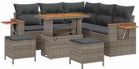 Conjunto de Sofá de Jardim vidaXL 8 Peças com Almofadas Cinza Rattan A