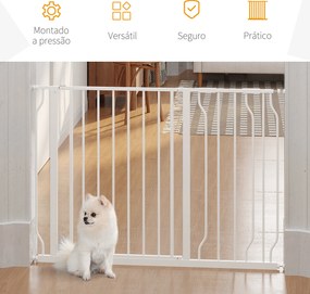 Barreira de Segurança para Cães Extensível para Escadas e Portas 75-115cm com 2 Extensões e 10-20cm Montagem a Pressão Aço Altura 76cm Branco
