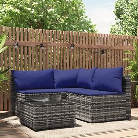 vidaXL 4 pcs conjunto lounge de jardim c/ almofadões vime PE cinzento