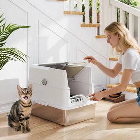 Caixa de areia fechada XL em aço inoxidável, casa de higiene para gatos de grande porte, 60,2 x 40,2 x 43,3 cm, cinzento claro