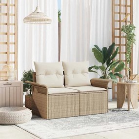 Sofá de Jardim para 2 Pessoas com Armazenamento e Almofadas Bege Vime