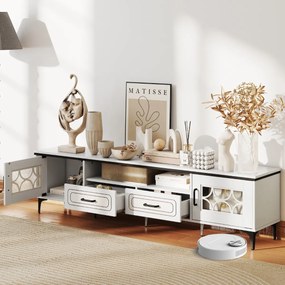 Móvel para TV de até 80 polegadas com 2 gavetas, 2 compartimentos com porta e prateleira 180,5 x 35 x 46 cm branco