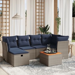 vidaXL 7 pcs conjunto sofás p/ jardim c/ almofadões vime PE cinzento