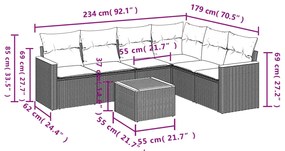 7 pcs conjunto de sofás p/ jardim com almofadões vime PE bege