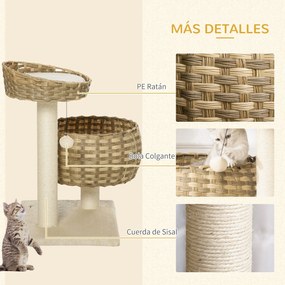 PawHut Árvore para Gatos Médios com Cama Superior Cesto de Vime Sintét