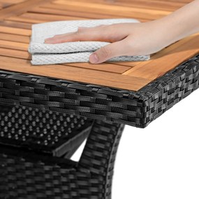 Mesa de jardim Polyrattan Takeo 190x90x74cm acácia preto