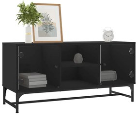 Móvel de TV c/ portas de vidro 102x37x50 cm preto