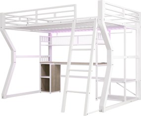Cama alta 140x200 cm com secretária integrada, Branco | AOSOM Portugal