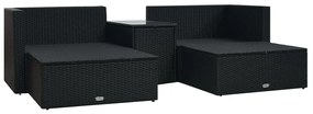 5 pcs conjunto lounge de jardim c/ almofadões vime PE preto