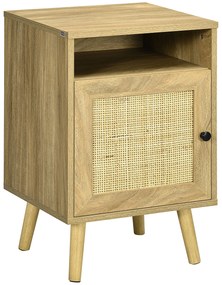 HOMCOM Mesa de Cabeceira com Porta de Vime e Compartimento Aberto Mesa Auxiliar para Dormitório Sala de Estar 39x35x60cm Madeira