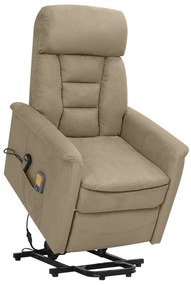 vidaXL Poltrona elevatória de massagens tecido microfibra cinza-claro