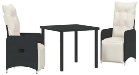 Conjunto de Jantar para Jardim 3 Peças com Almofadas em Rattan Sintéti
