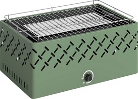 Grelhador a Carvão 45,5x29x21 cm com Ventilador Integrado, Temperatura Ajustável e Bandeja de Carvão, Verde-Claro