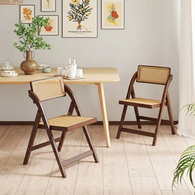 Conjunto de 2 Cadeiras de Jantar Dobráveis (MESA NÃO INCLUIDA), 56 x 49 x 80 cm, Encostos Rotativos de 360°, cor Nogueira