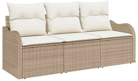 Conjunto de Sofá de Jardim de 3 Peças com Almofadas Bege Polyrattan