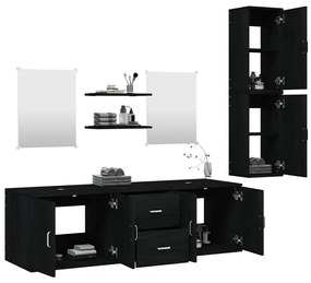 7 pcs conjunto móveis casa de banho derivados de madeira preto