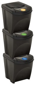 Caixotes do lixo empilháveis 3 pcs 75 L antracite