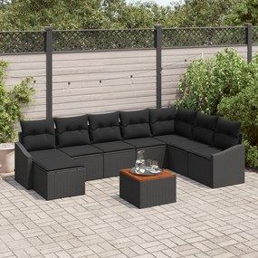 Conjunto de Sofá de Jardim com 9 Peças e Almofadas Preto Vime Acácia