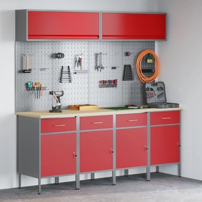Conjunto de Armário e Painel de Ferramentas de 10 Peças vidaXL Vermelh